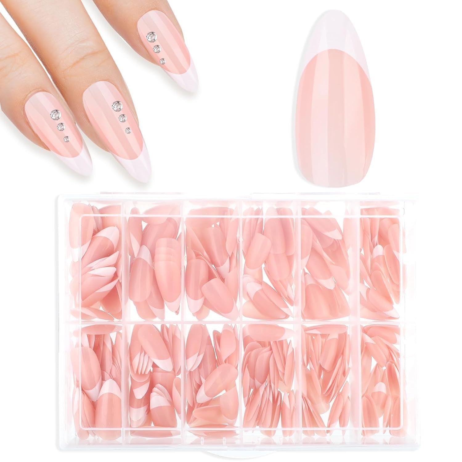 360 Stück selbstklebende Nagelspitzen für künstliche Nägel mit Aufbewahrungsbox und Nagelfeile (rechteckig)