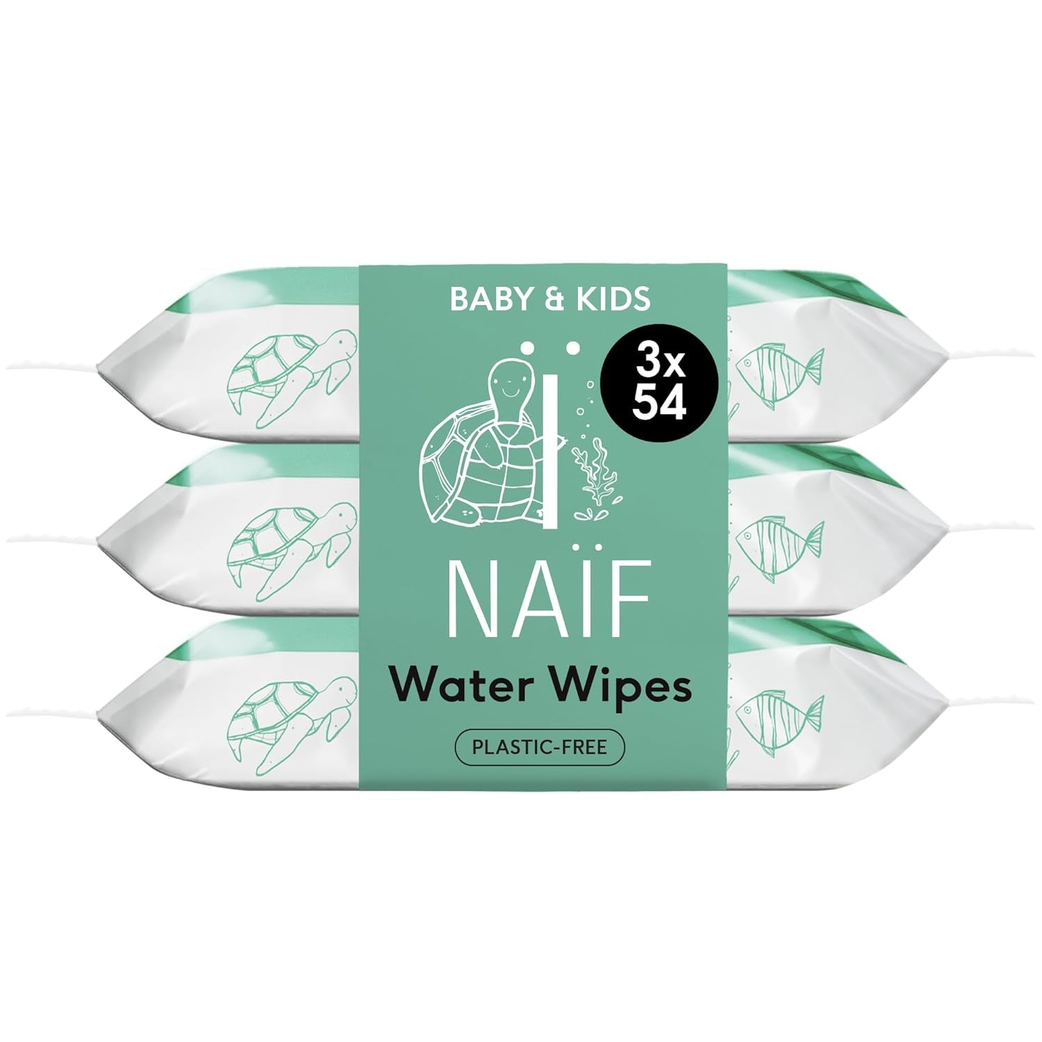 Naïf – Plastikfreie Feuchttücher – 162 Stück (3 Packungen mit je 54 Tüchern) – Pflege für Babys Po, Körper und Gesicht – 99 % Wasser – 0 % Duftstoffe und Alkohol