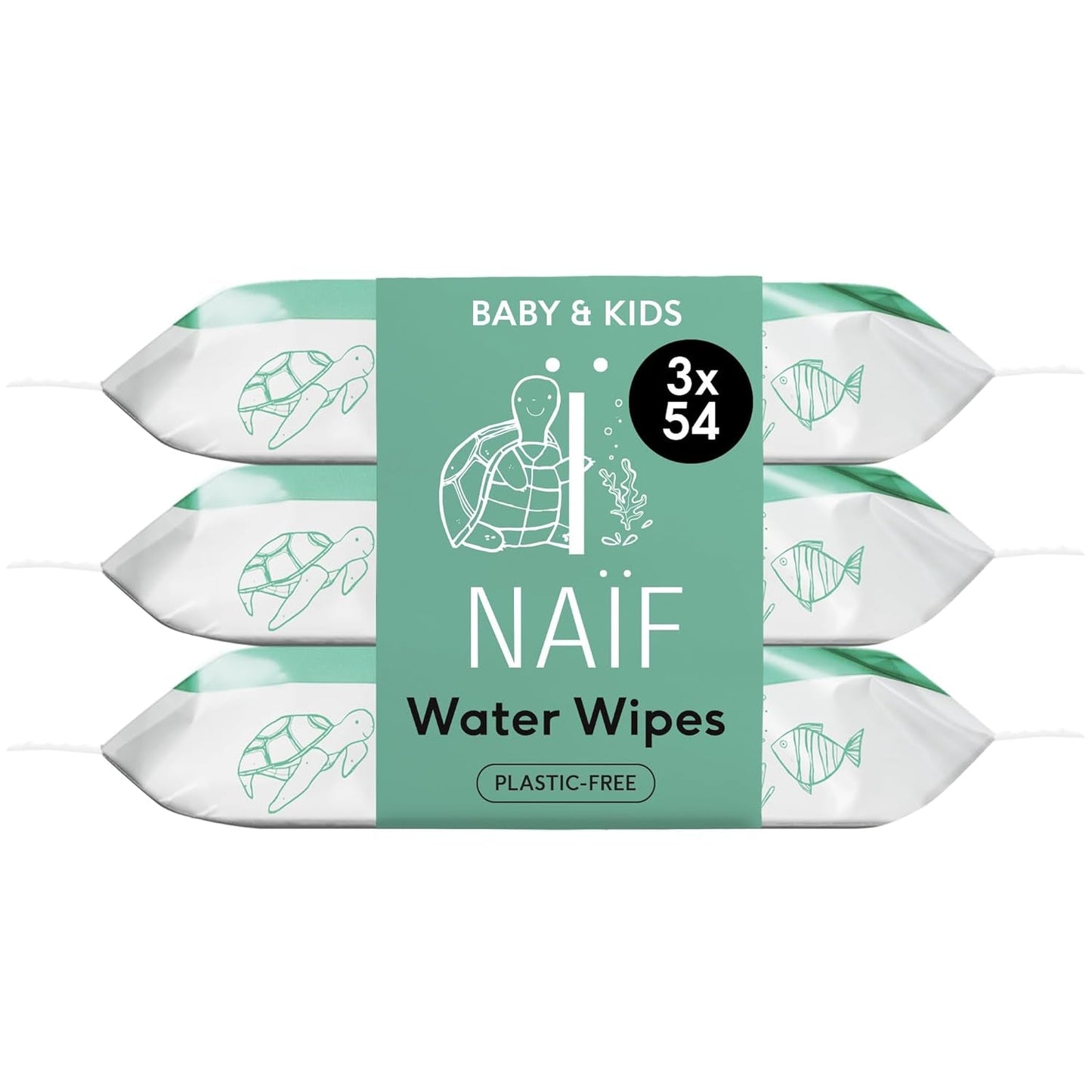 Naïf – Plastikfreie Feuchttücher – 162 Stück (3 Packungen mit je 54 Tüchern) – Pflege für Babys Po, Körper und Gesicht – 99 % Wasser – 0 % Duftstoffe und Alkohol