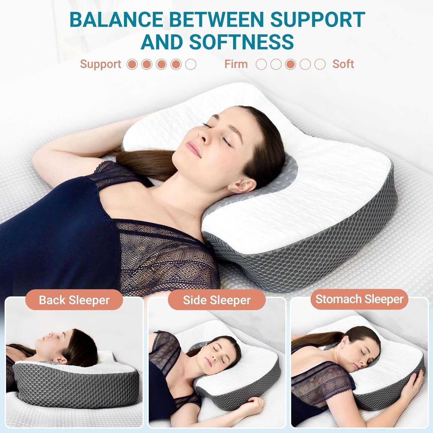 Elviros orthopädisches Kissen aus Memory-Schaum, Nackenschmerzkissen, Schlafkissen, ergonomisches Nackenkissen, Nackenstützkissen, Anti-Schnarch-Kissen für Seitenschläfer, Bauchschläfer, weiß, orthopädische Nackenkissen, Naty Shop