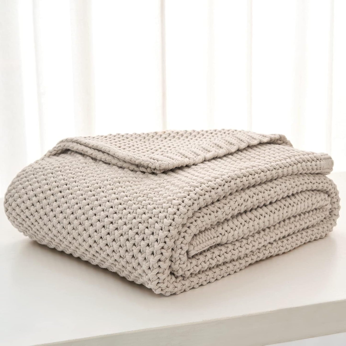 Grobstrick-Überwurfdecke, leicht, Beige, 100 % Bio-Baumwolle, Decke für Couch, Sofa, Bett, Kind, Kinderzimmer, rustikal, Shabby-Chic, modernes Bauernhaus, 152,4 x 203,2 cm, inklusive Wäschesack. Betten und Decken, Longhui-Bettwäsche