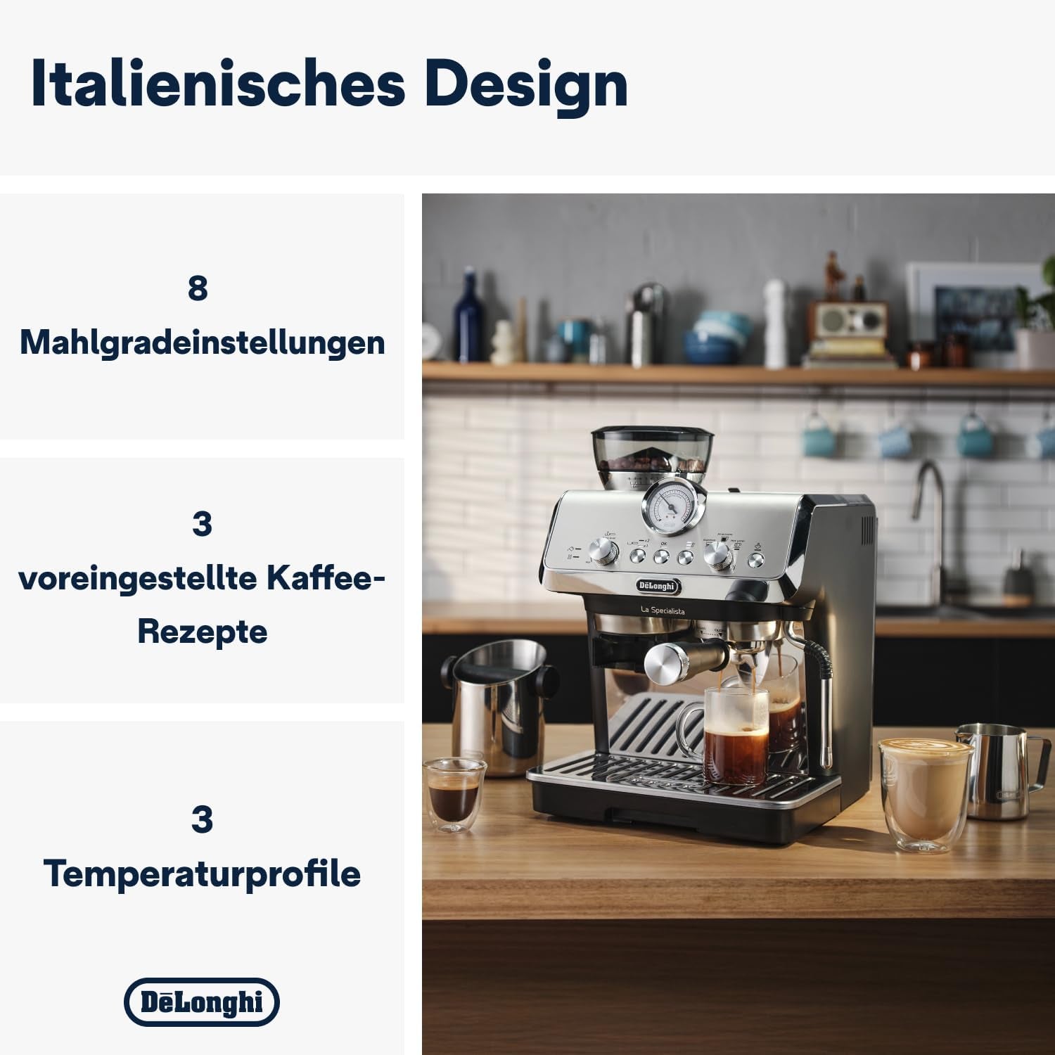De'Longhi La Specialista Arte EC9155.MB Siebträger-Espressomaschine mit Mahlwerk, 8 Mahlgradeinstellungen, 15 bar Druck, 3 Temperatureinstellungen, Milchaufschäumer, 1550 W, 1,7 l Tank, Edelstahl/Schwarz, inklusive Barista-Kit