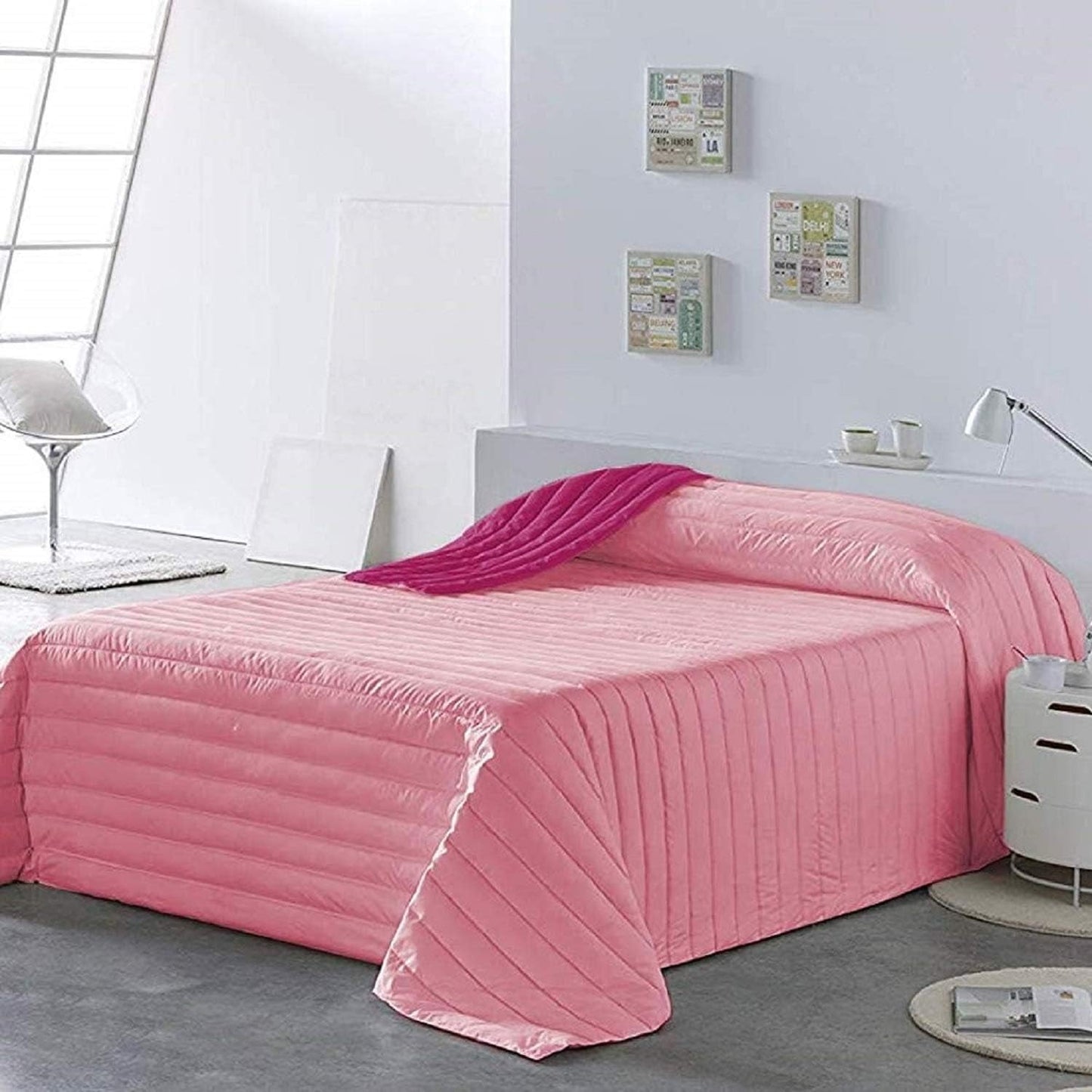 PETTI Artigiani Italiani – Einzelbettbezug, doppelseitige Bettdecke, Federkerndecke, Mitternachtsblau, Weiß, 100 % Made in Italy. Steppdecken und Steppdecken Naty Shop Rosa Bettgröße 100 (170 x 260 cm)