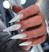 Moonglow Lange Nägel Stiletto Milchweiß Rosa Farbverlauf Glitzer Coole künstliche Nägel mit Kleber Rosa Ombre Glitzer Künstliche Nägel