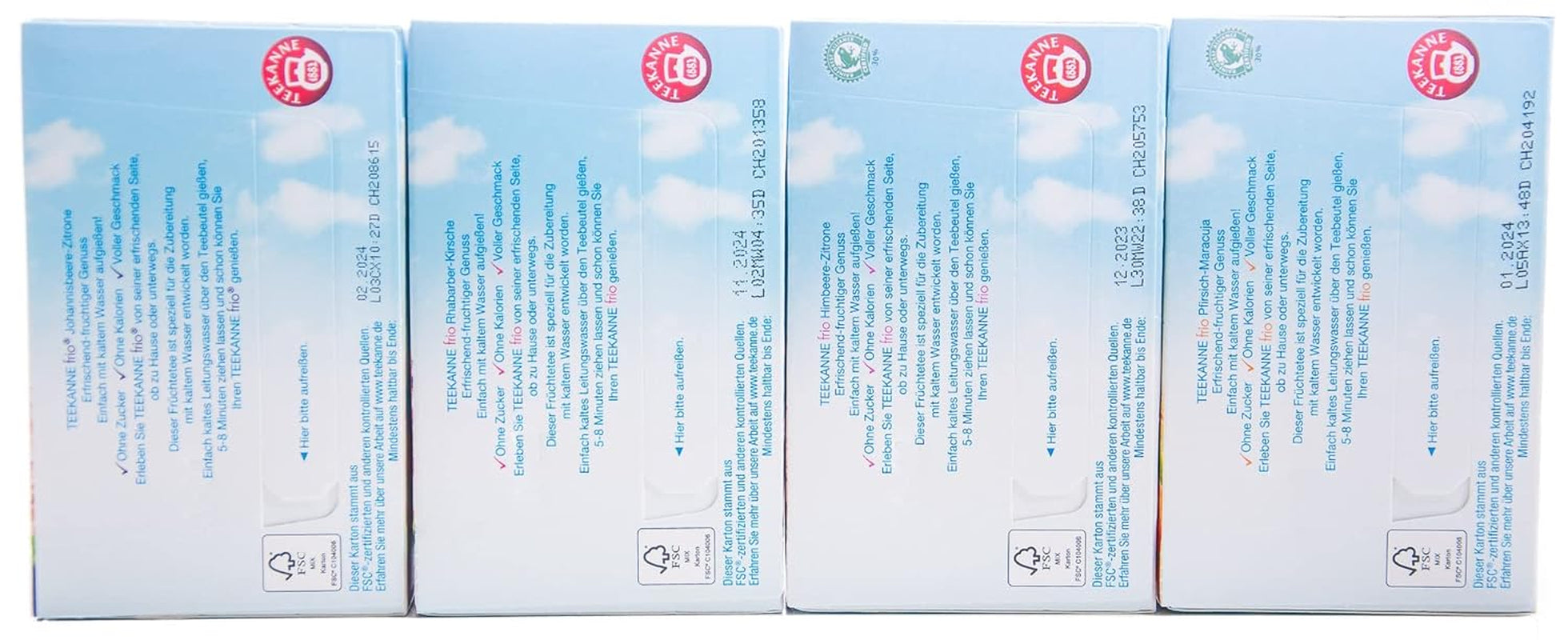 Teekanne Frio 4er Pack, Kirsche Rhabarber, Zitrone Johannisbeere, Zitrone Himbeere, Passionsfrucht Pfirsich (4 x 45 g)