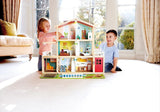 Hape Puppenvilla, 10-Zimmer-Puppenhaus aus Holz, kreatives Rollenspiel inklusive Möbel und Zubehör, Lernspielzeug für Kinder ab 3 Jahren