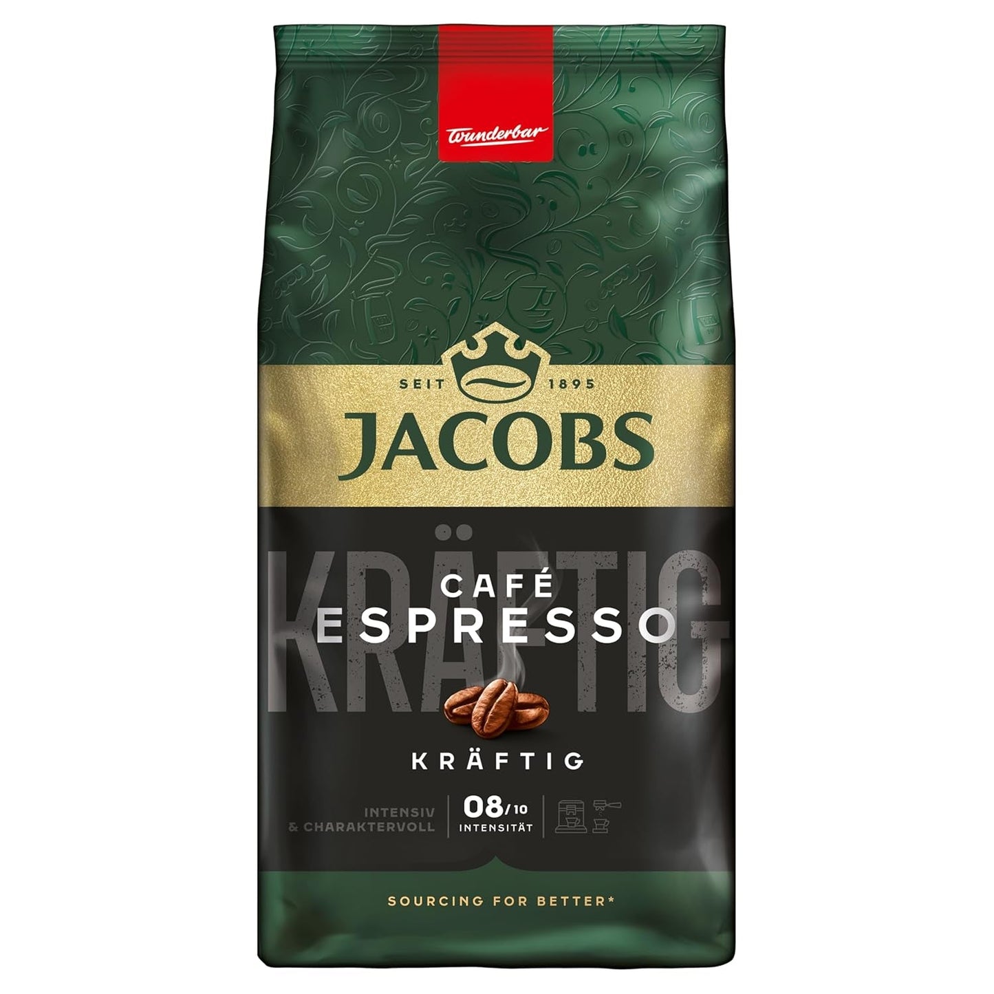 Jacobs Café Crema Gold Kaffeebohnen 1 kg – vollmundig, aromatisch, fruchtige Noten, Arabica- und Robusta-Bohnen, Intensität 5/10, ideal für Café Crema Naty Shop Espresso 1 kg