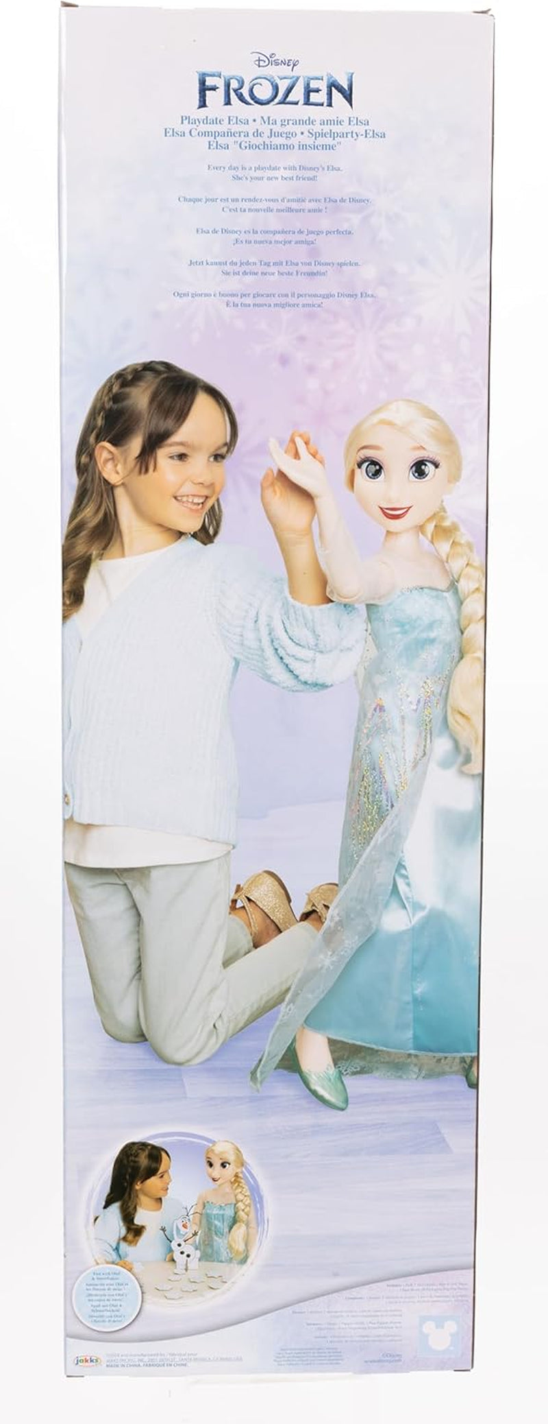 Disney Frozen Playdate Elsa Riesenpuppe 80 cm von Jakks Pacific Voll bewegliche Puppe mit 11 Gelenkpunkten, inklusive Haarbürste und Zubehör