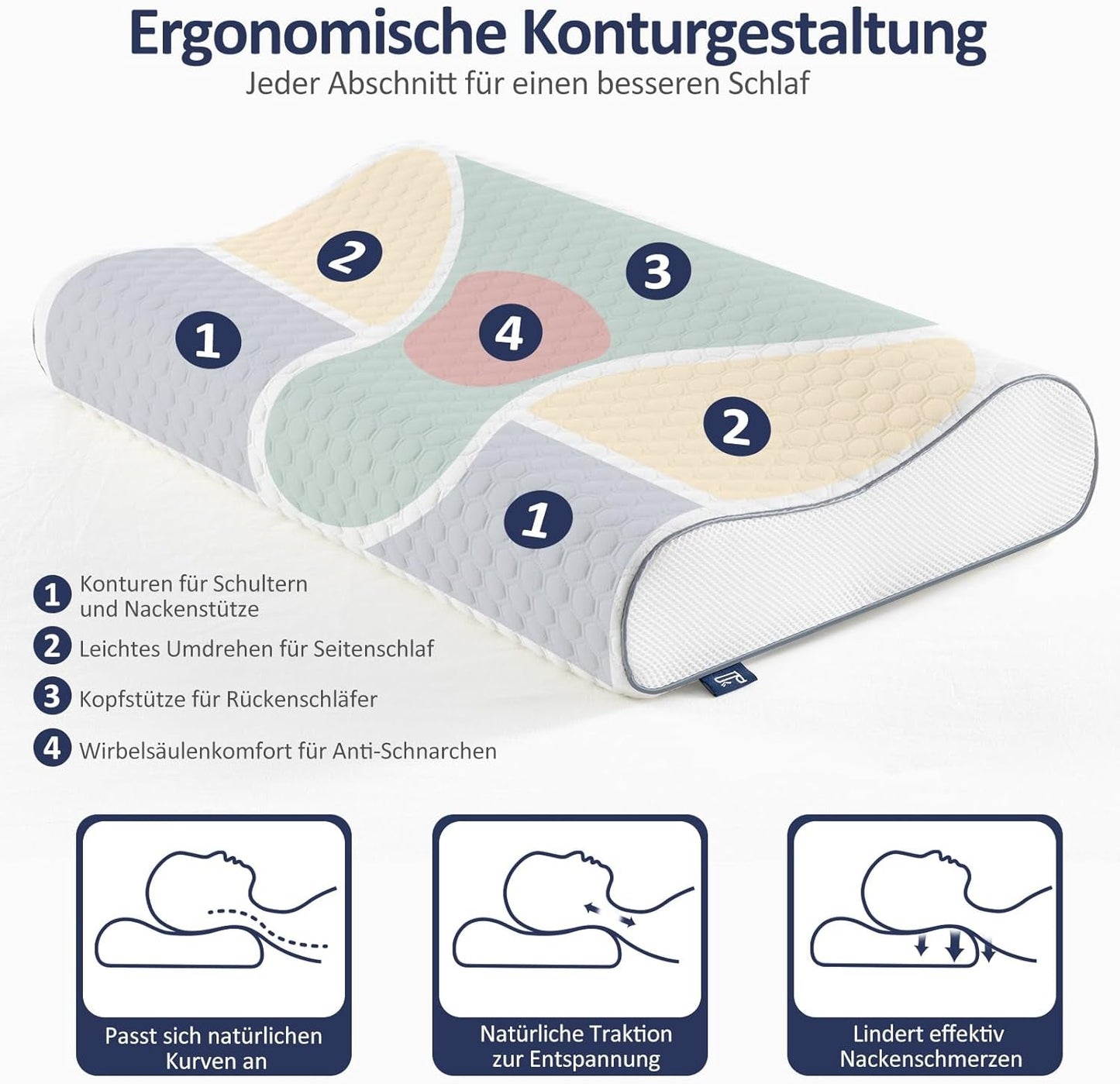 BedStory Memory Foam-Kissen, höhenverstellbares Nackenstützkissen, ergonomisches Kissen, Seitenschläferkissen für Rücken- und Bauchschläfer (60 x 36 x 12/10 cm)