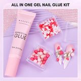 Makartt Strass-Klebegel – 15 ml UV-Nagelkleber-Set mit rosa Nagel-Charms, Herz-Kreis-Nagelschmuck und Nageldesign-Zubehör für Heim-Maniküre, Valentinstagsgeschenk