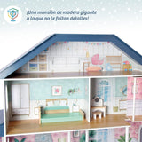 Deqube Puppenhaus aus Holz, 4 Etagen, Puppenhaus mit unterschiedlicher und ordentlicher Dekoration in jedem Raum, mit 17 Zubehörteilen – Größe 135 x 36 x 128 cm (913D00016) Naty Shop Puppenhäuser