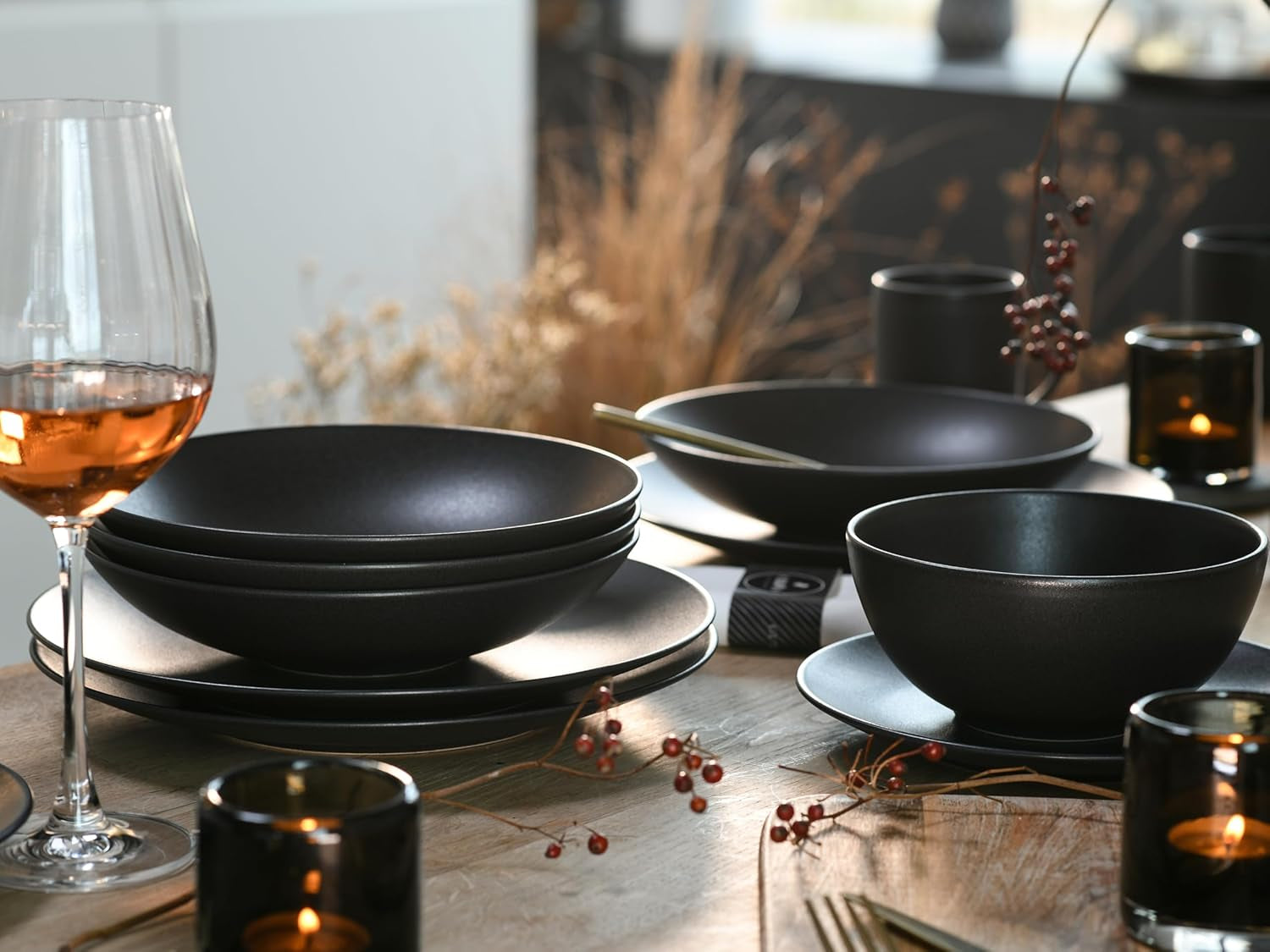 Creatable, 23146, Serie SOFT TOUCH BLACK, 20-teiliges Geschirrset, Kombiservice aus Porzellan, spülmaschinen- und mikrowellengeeignet, hergestellt in Portugal