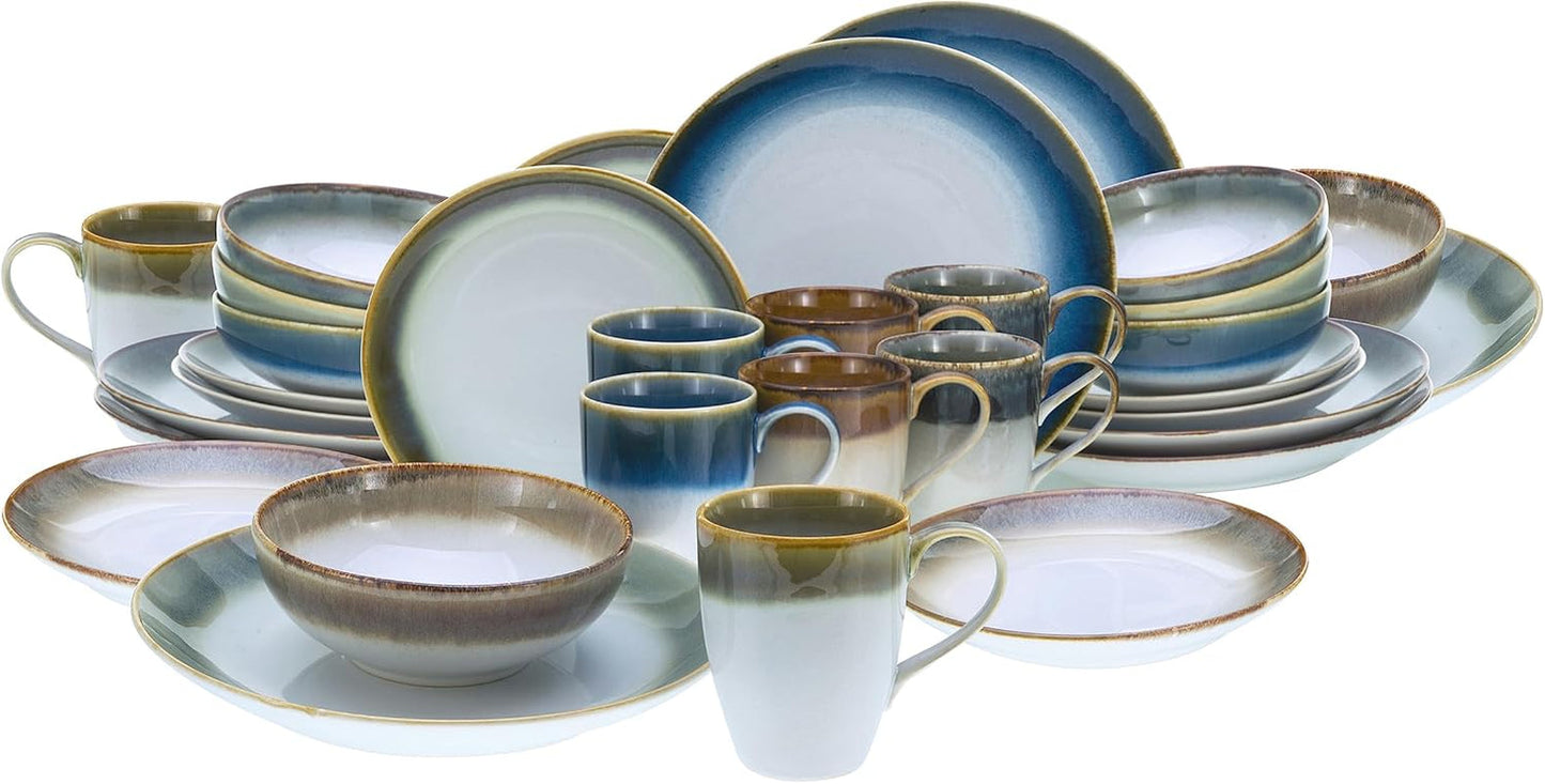 CreaTable, 23679, Cascade-Serie, 32-teiliges Geschirrset für 8 Personen, Kombiservice aus Porzellan, spülmaschinen- und mikrowellenfest, hochwertige Herstellung