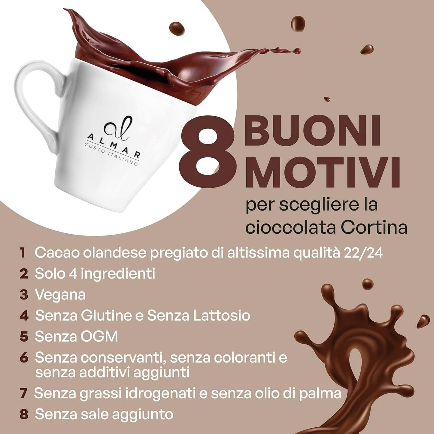 Italienische heiße Schokolade Cortina TART BITTER SCHOKOLADE, 15 Beutel x 30 Gramm Kakao und heiße Schokolade Naty Shop