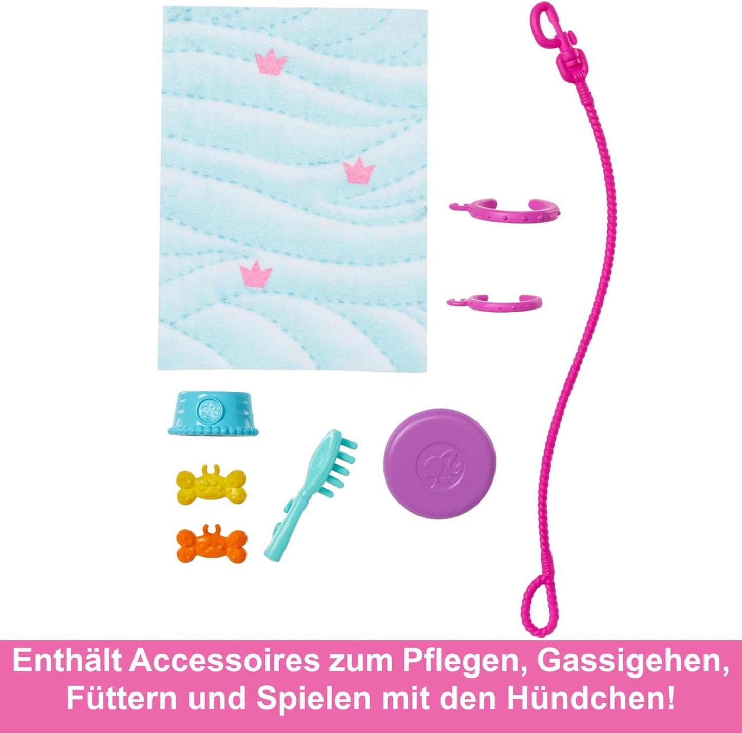 Barbie Dog Duo-Puppe und Zubehör, einschließlich kleiner Hund und großer Hund mit Rollstuhl, Leine, Futternapf, Haustierbett und Leckerliknochen, ab 3 Jahren, HTK37 Naty Shop Dolls