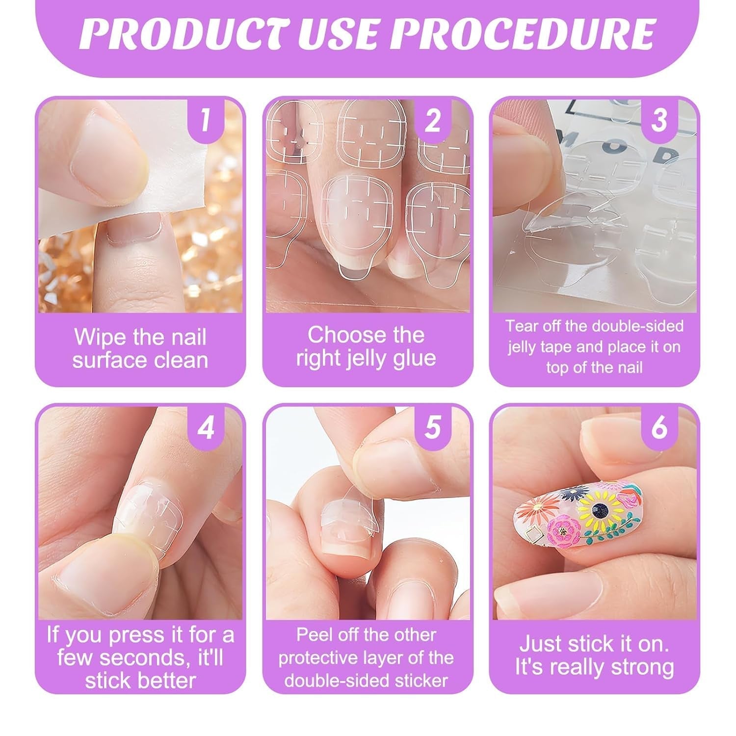 240 Stück Nagelklebepads, Klebefolie für künstliche Nägel, 10 Blatt transparente, atmungsaktive, superklebrige doppelseitige Aufkleber (Gel-Gelee) für Maniküre und künstliche Nägel, inklusive Maniküre-Set