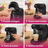 Bosch Tassimo Happy Friendly TAS102E Kapsel-Espressomaschine, 70+ Getränke, für alle Tassen geeignet, Auto-Stop, nachhaltig, perfekte Dosierung, platzsparend, 1400 W, schwarz