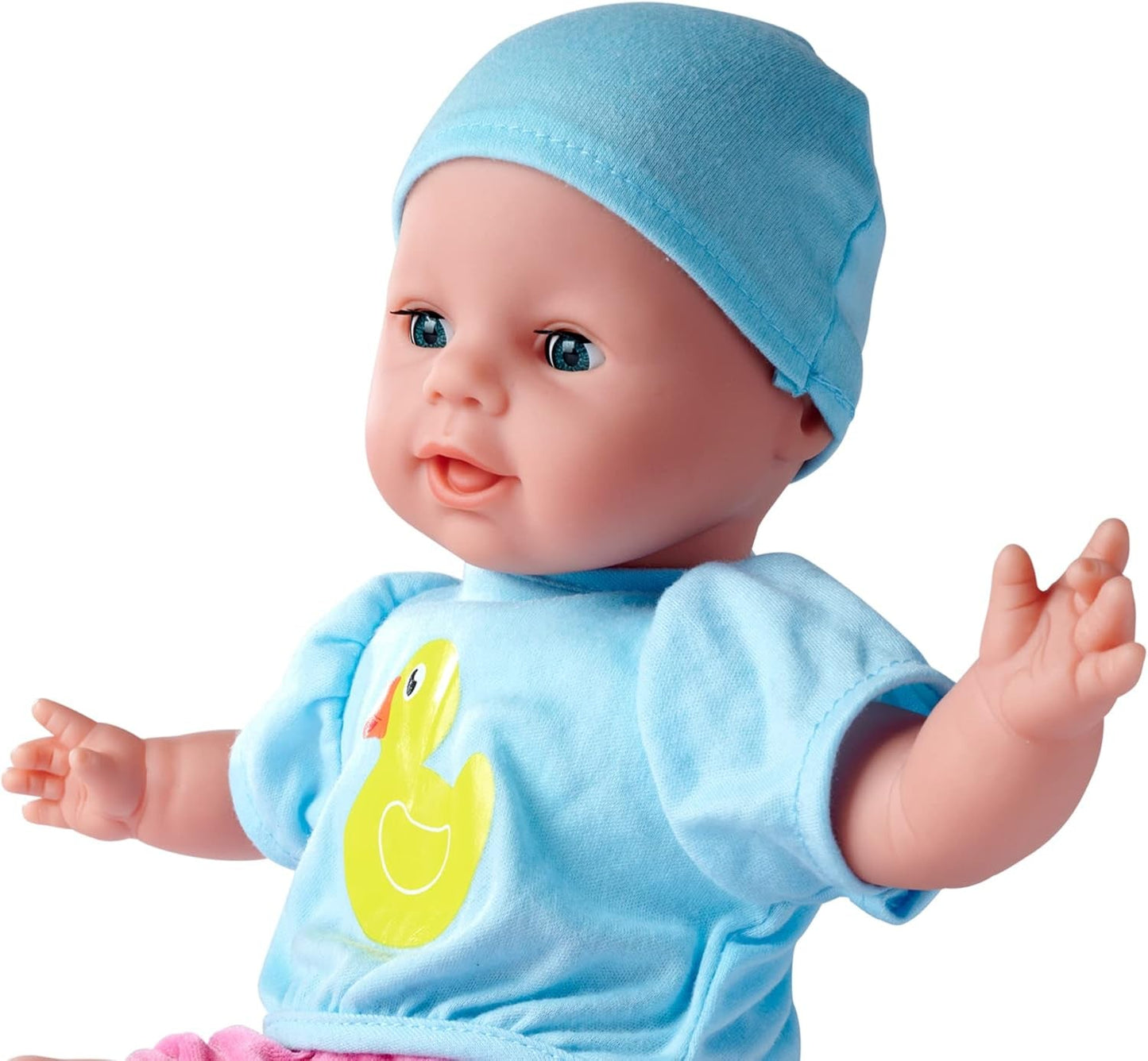 Simba 105010964 – Laura Hungry Weichkörperpuppe mit Schaufensterpuppe, Zauberlöffel, Flasche mit verschwindendem Inhalt und kleinem Teller, 38 cm, Puppe ab 2 Jahren Naty Shop Dolls