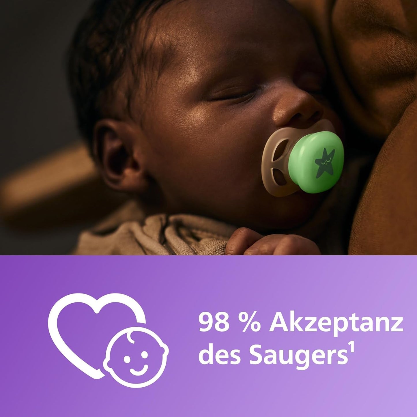 Philips AVENT Ultra Start Nachtschnuller, kieferorthopädischer Schnuller für Neugeborene, leuchtet im Dunkeln, BPA-frei, mit Sterilisationsbehälter, Doppelpack, Mond, Stern, SCF075/07