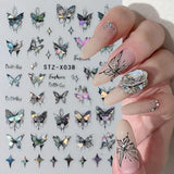 3D Metallic Schwarz Schmetterling Nagelaufkleber – Laser Pink Aurora Nagelaufkleber – Punk Butterfly Nail Art Aufkleber – Silber Nagelaufkleber – Nageldesign Zubehör