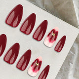 24 burgunderfarbene Blumen mit Diamantrüstung, Nagelpresse, künstliche Nägel aufkleben, Nagelspitzen-Set