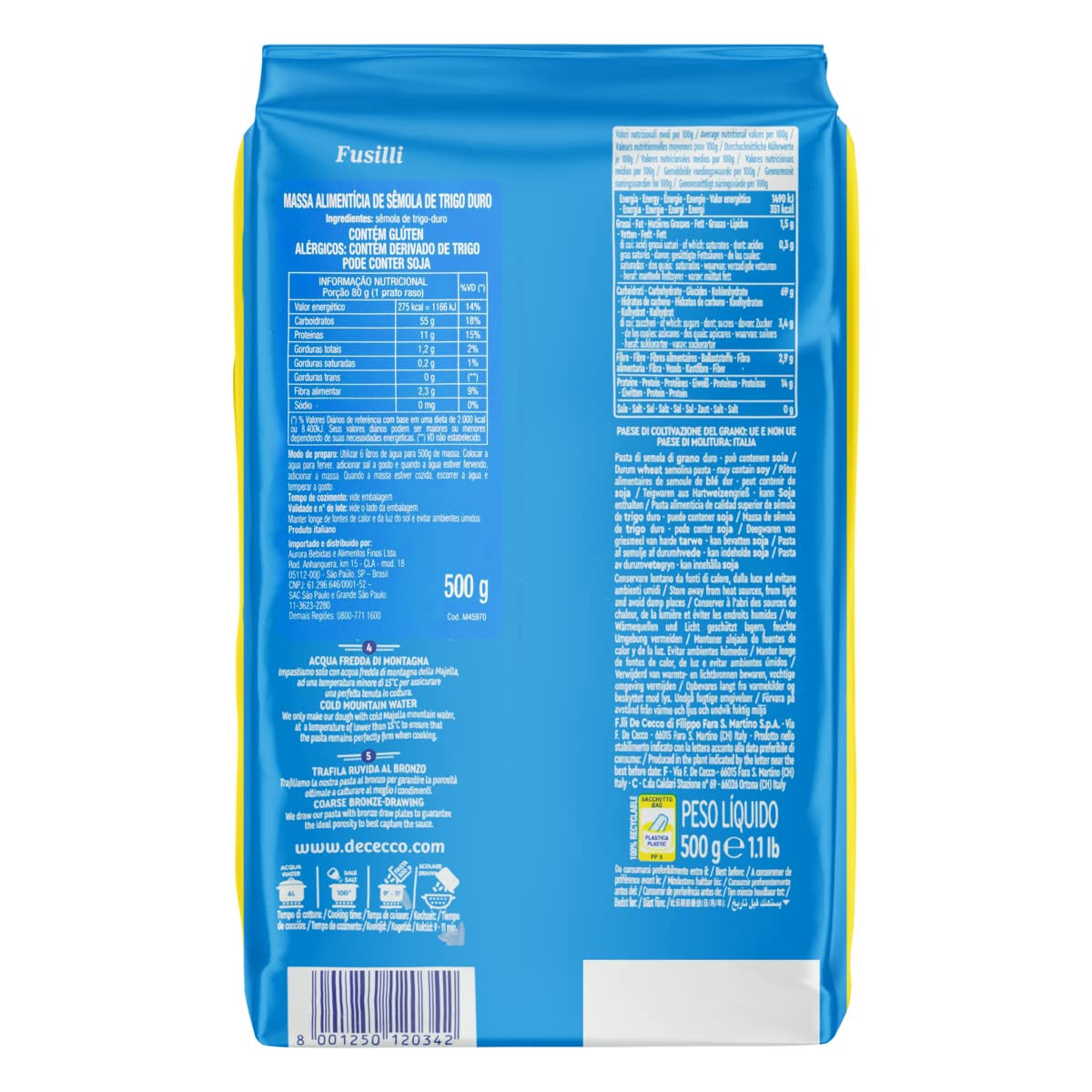Fusilli 34, Pasta di griș di Grano duro, 500 g