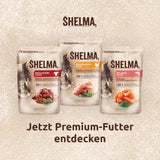 Shelma Nassfutter für Katzen mit Huhn in Tomaten-Kräuter-Sauce – getreidefreies Vollfutter mit hohem Fleischanteil – 28 x 85 g (2,38 kg)