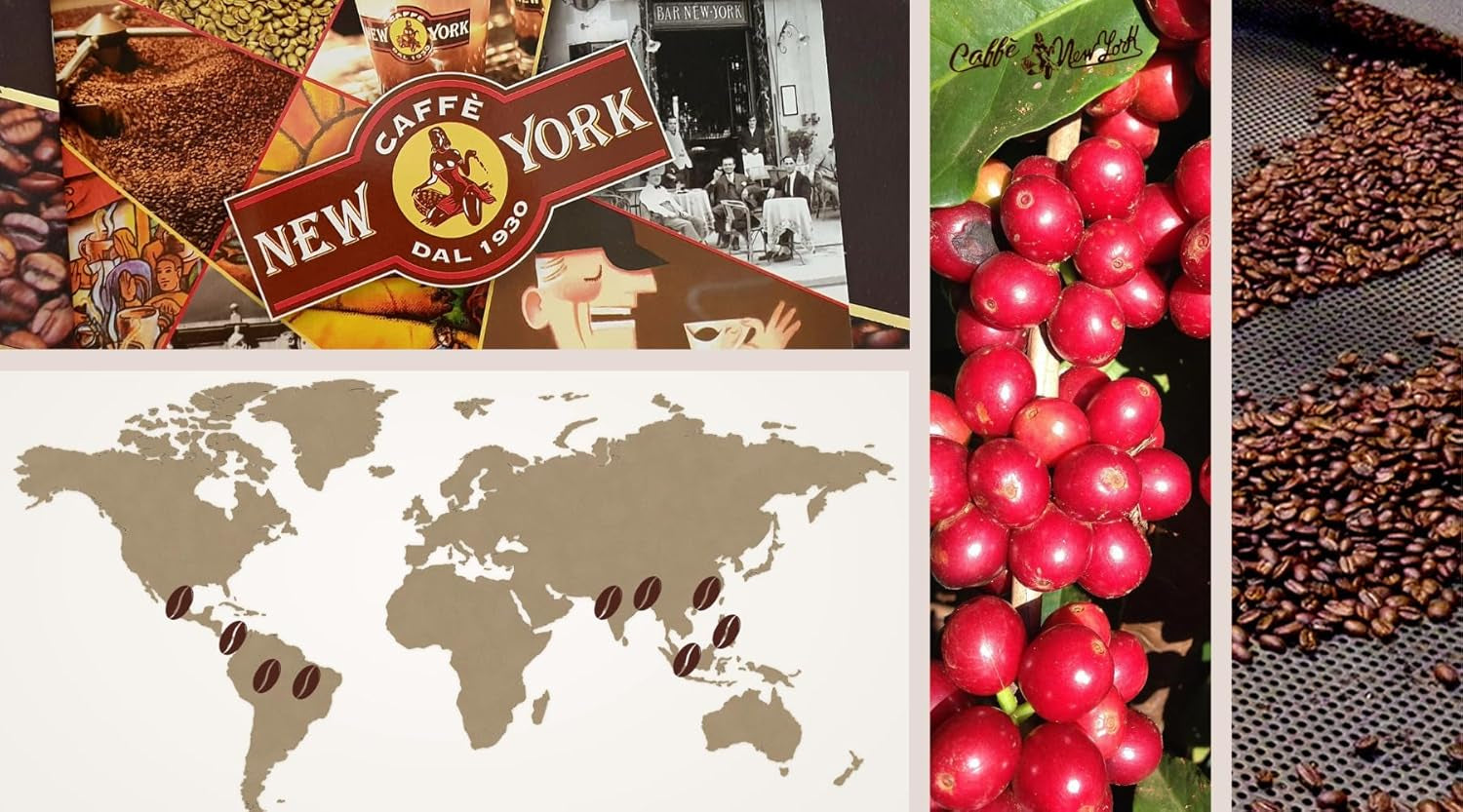 New York Coffee – EXTRA P – Kaffeebohnen, kräftiger und kräftiger Geschmack, Arabica- und Robusta-Bohnen, zum Mahlen, italienischer Espresso, Barmischung – Premium-Qualität seit 1930 – 1 kg, Bohnen