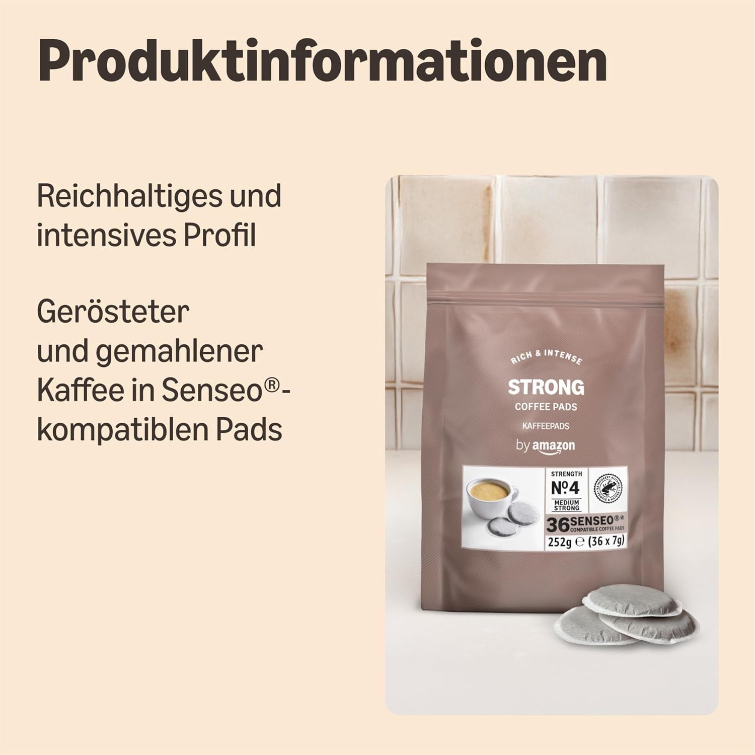 von Amazon Starke Pads, geeignet für Senseo-Maschinen, 36 Stück (1 Packung mit 36 ​​Stück) – Rainforest Alliance-zertifiziert