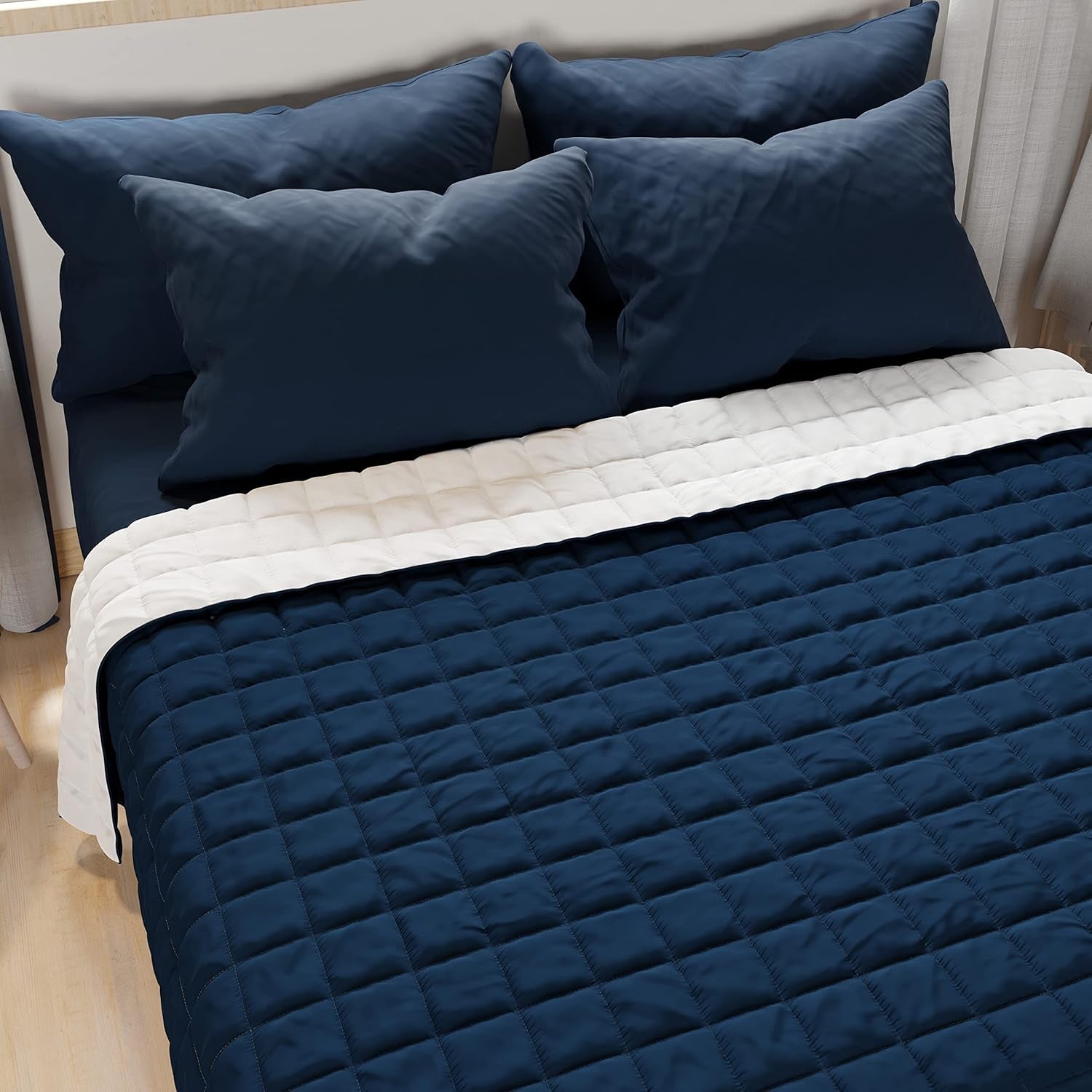 PETTI Artigiani Italiani – Einzelbettdecke, doppelseitige Steppdecke, Frühlingsdecke, Mitternachtsblau, Weiß, 100 % Made in Italy. Bettdecken und Steppdecken Naty Shop