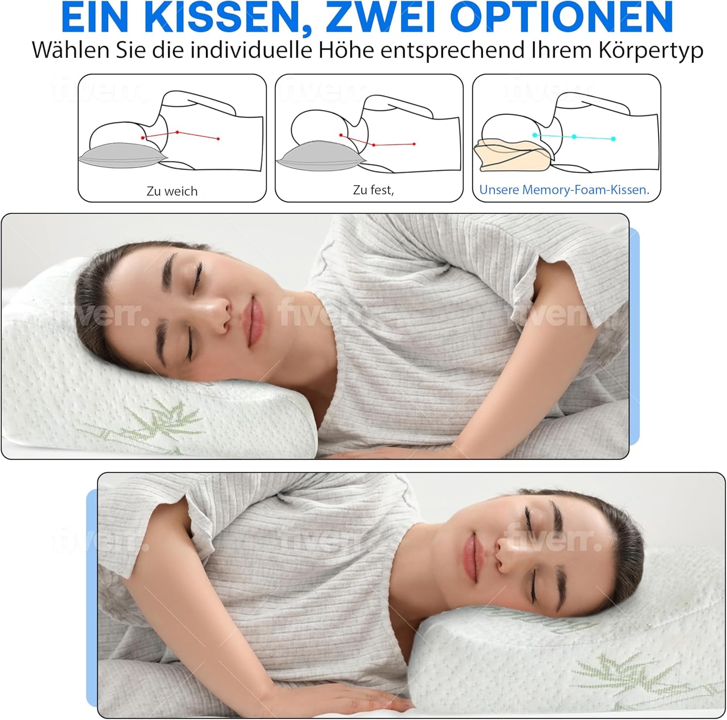 Orthopädisches Memory-Schaum-Nackenstützkissen – ergonomisches Kissen, Anti-Schnarch-Kissen für Seiten-, Bauch- und Rückenschläfer, Pilow, 60 cm x 40 cm x 12 cm. Orthopädische Nackenkissen Naty Shop
