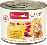 Animonda Carny Senior Nassfutter für Katzen mit Rind + Huhn + Käse (6 x 200 g), getreide- und zuckerfreies Nassfutter für Katzen ab 7 Jahren, mit frischen und fleischigen Zutaten