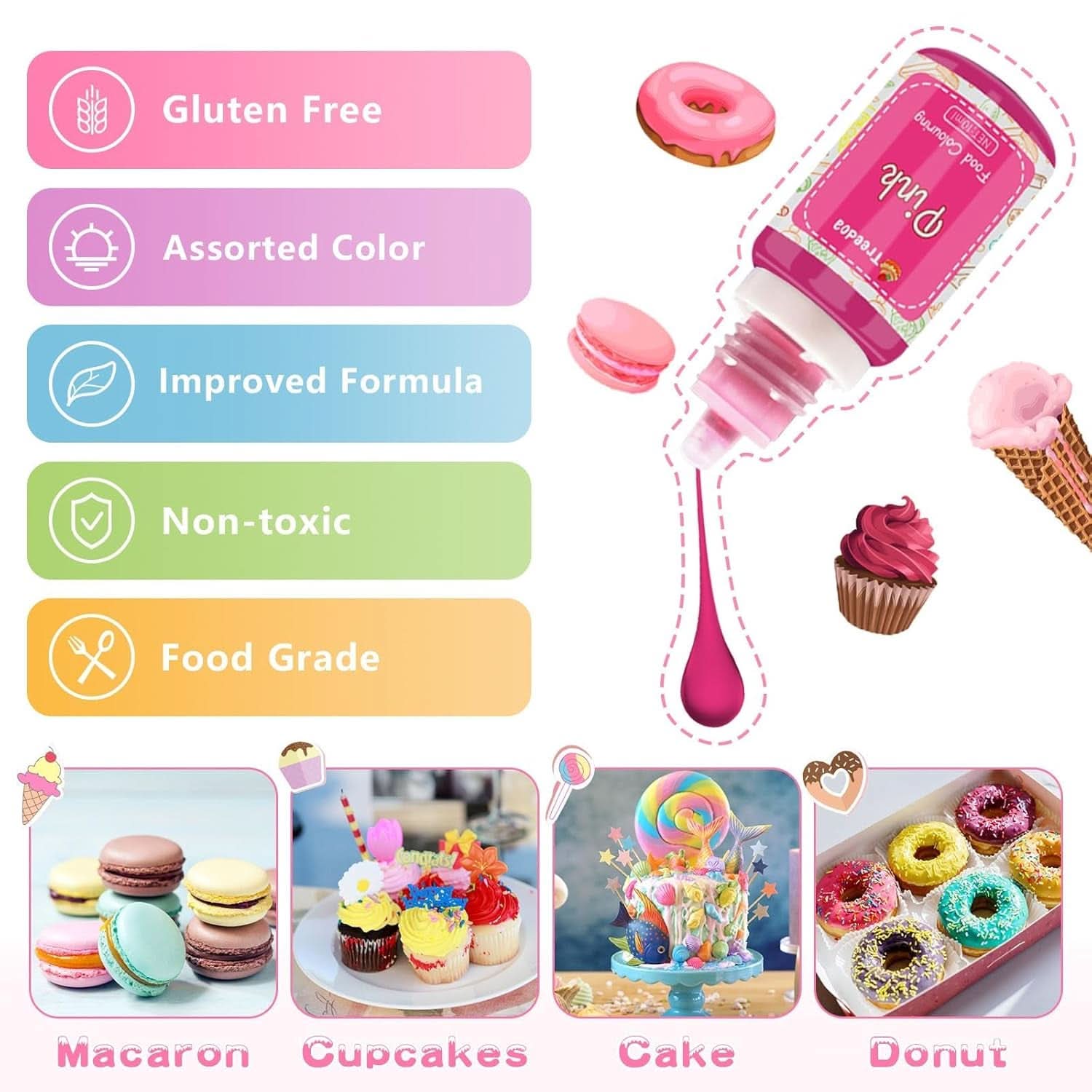 Set mit 12 flüssigen Lebensmittelfarben, 10 ml Naty Shop