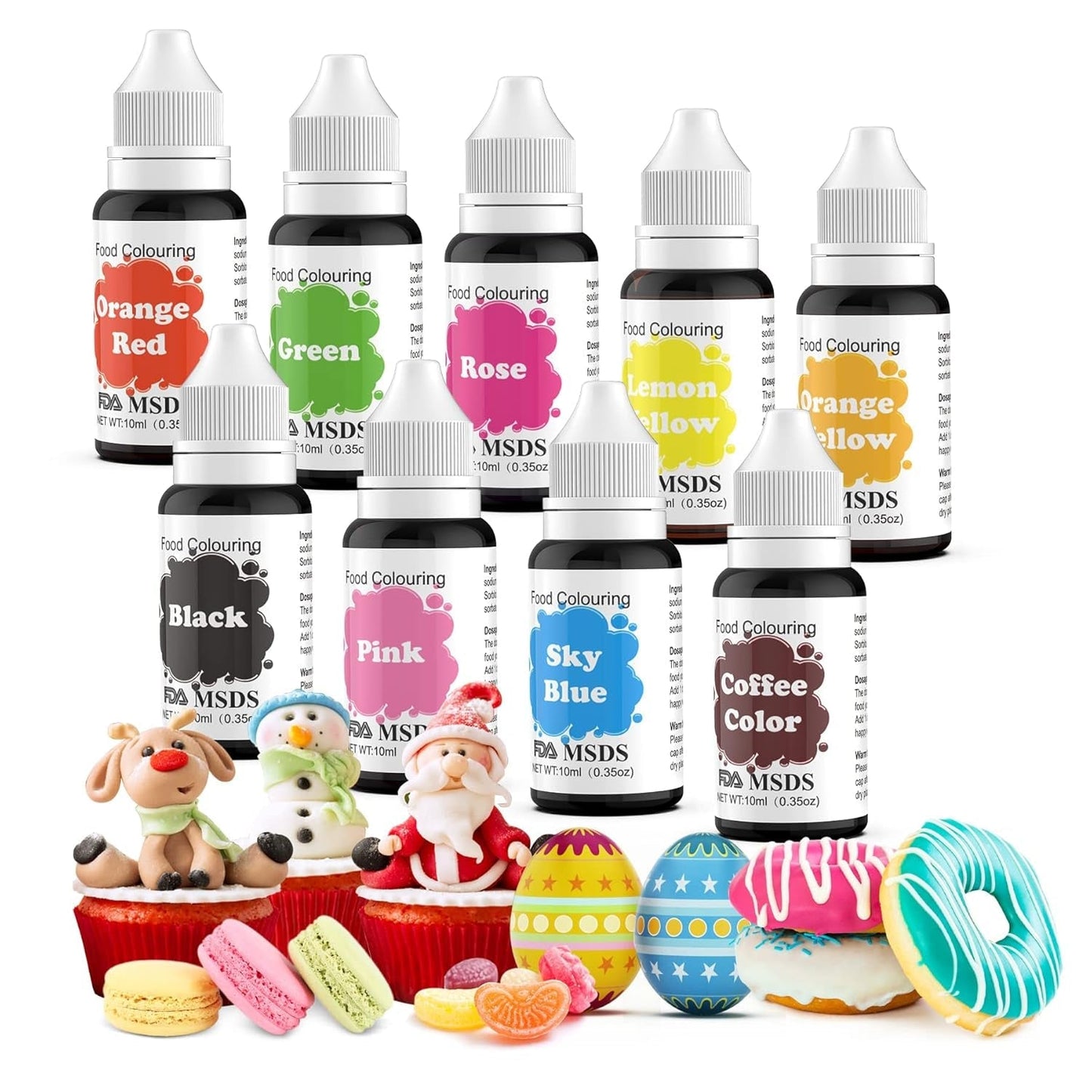 Lebensmittelfarbe 9 x 10 ml, flüssige Lebensmittelfarbe – Lebensmittelfarben-Set zum Dekorieren von Kuchen, Macarons, Donuts, Fudge, Zuckerguss, DIY-Seifen, Eiscreme, Seifenfarbe, Spritzpistolenfarbe