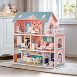 Puppenhaus aus Holz mit Möbeln und Zubehör, Spielhaus für Mädchen, Kinderspielzimmer, Spielzeug, Puppenhäuser, Naty Shop