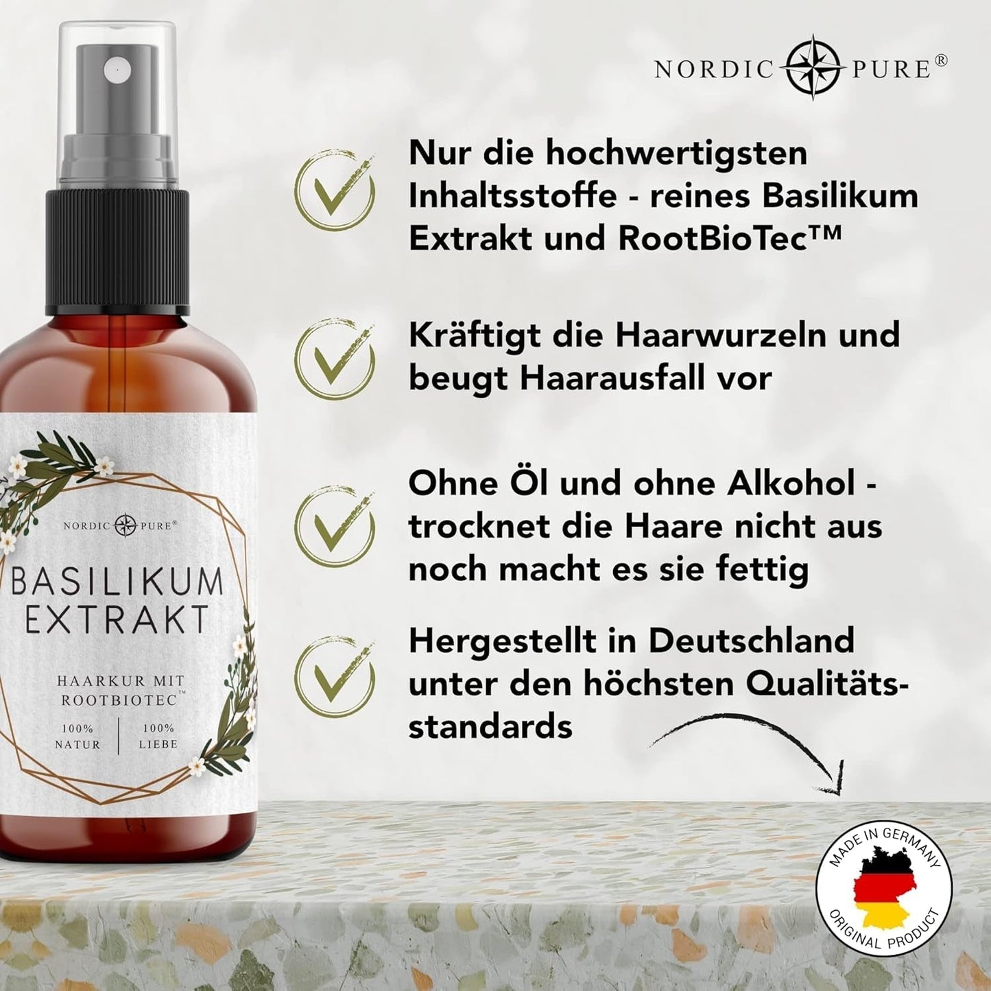 Haarkur mit Basilikumextrakt von Nordic Pure | Zur Pflege von dünnem, trockenem und brüchigem Haar | Kann Haarausfall vorbeugen 100 ml Naty Shop Haarpflege