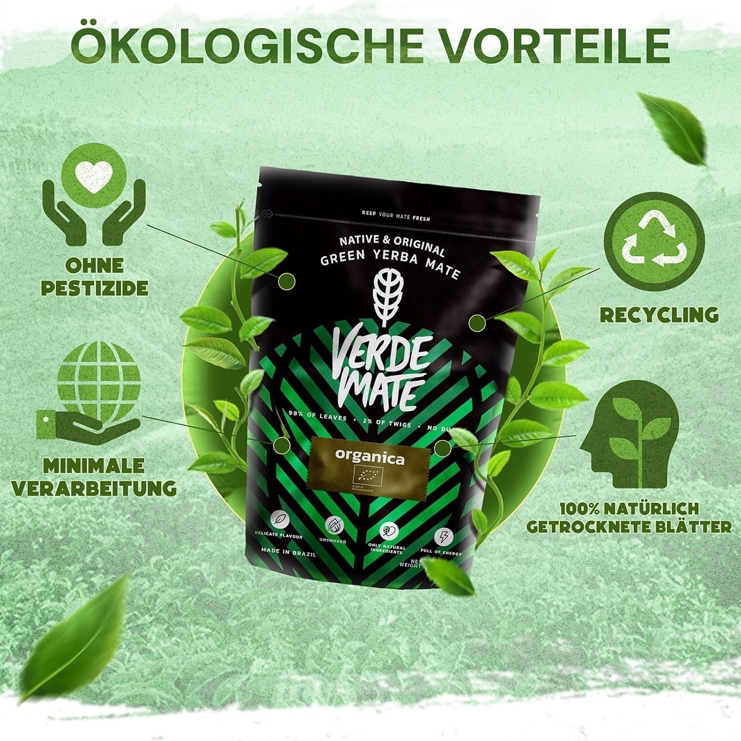 Verde Mate Green Orgánica 500 G – Bio Yerba Mate aus Brasilien – rauchfrei und schonend verarbeitet 0,5 kg