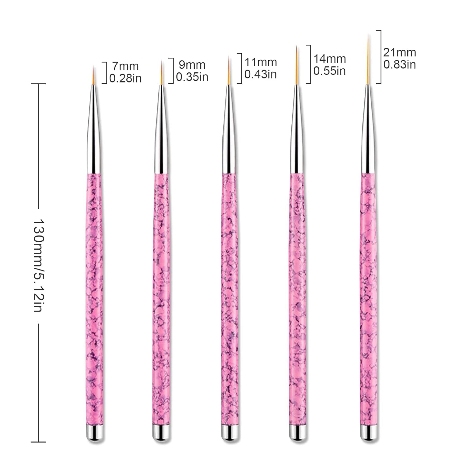 Sularpek Nail Art Liner Pinsel, 5 Stück Profi Detail Fine Nails Gel Nails Pinsel, Nagel Pinsel Dünn Für Beauty Frauen Nagelstudio (5 Größen, Rosa)