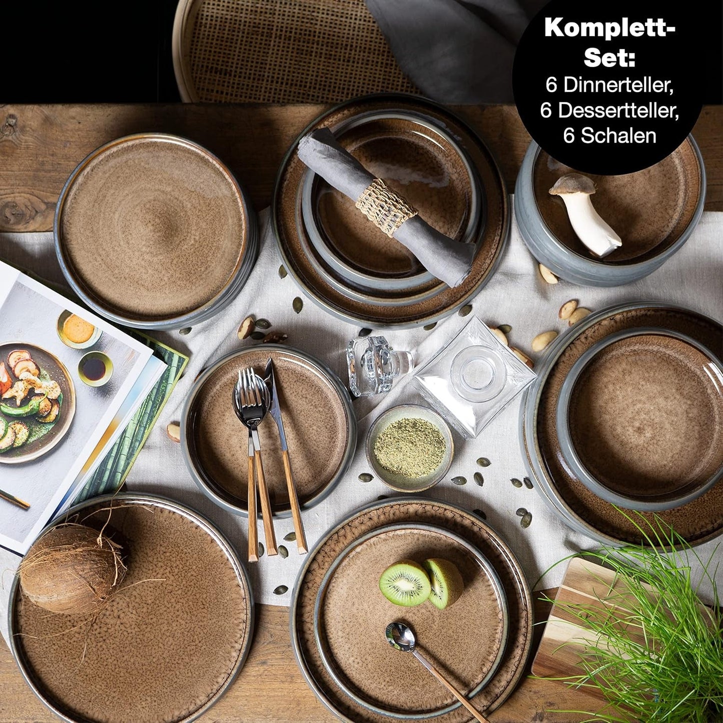 Moritz & Moritz SOLID 18-teiliges Steingut-Geschirrset für 6 Personen – Geschirrset für 6 Personen, bestehend aus 6 Speisetellern, 6 Desserttellern und 6 Speisetellern
