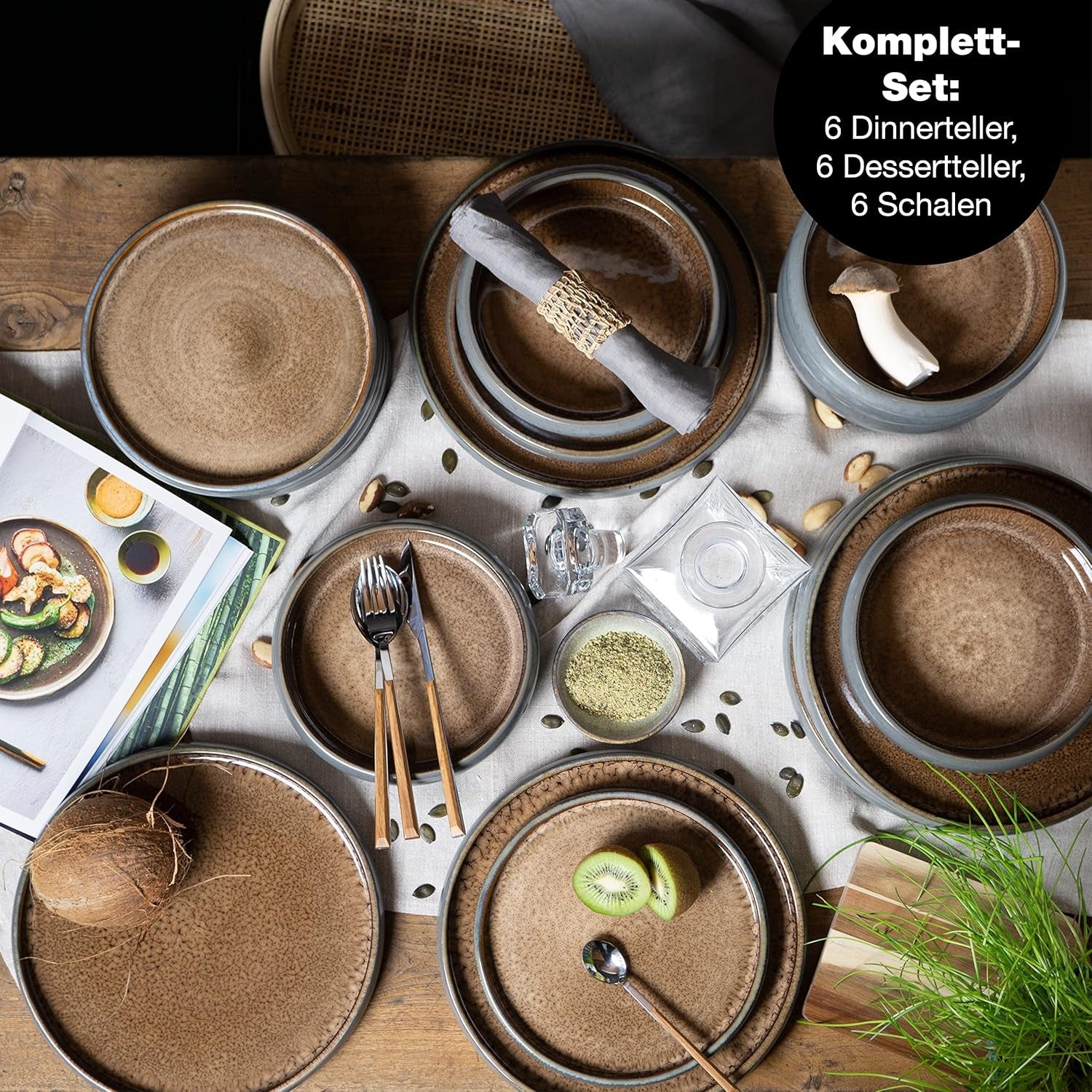 Moritz & Moritz SOLID 18-teiliges Steingut-Geschirrset für 6 Personen – Geschirrset für 6 Personen, bestehend aus 6 Speisetellern, 6 Desserttellern und 6 Speisetellern