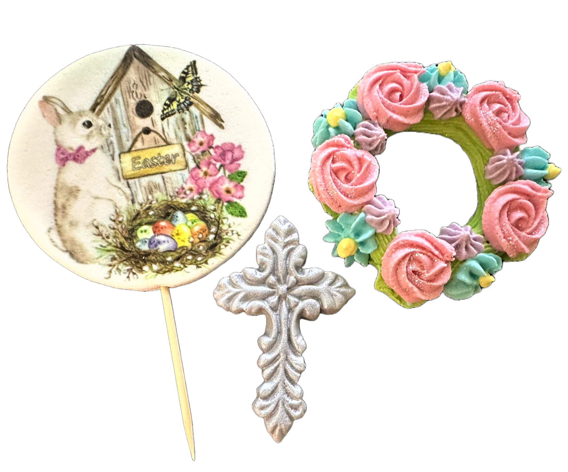 Set mit 3 essbaren Dekorationen aus Zuckerpaste, Osterdekorationen von Sugar Paste Nati Shop