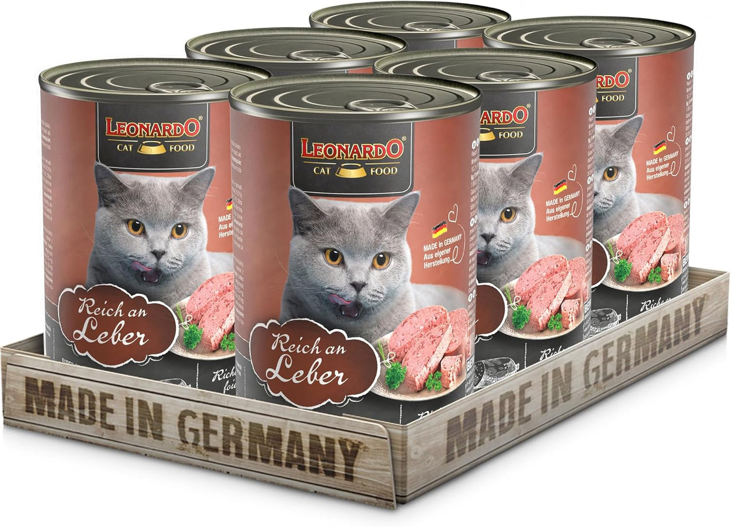LEONARDO Nassfutter [6x400g Leber] | Nasses, getreidefreies Katzenfutter | Komplettes Nassfutter in Dosen