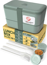 Umami Lunchbox für Erwachsene, stapelbare Bento-Box mit 4 Besteck und Fächern, Lunchbox für Erwachsene, To-go-Salatbehälter, Picknick-/Büro-Lunchbox, Anthrazitgrau, 1500 ml. Naty Shop Lebensmittelaufbewahrungsboxen Schiefergrün L – 1500 ml ineinander stapelbar