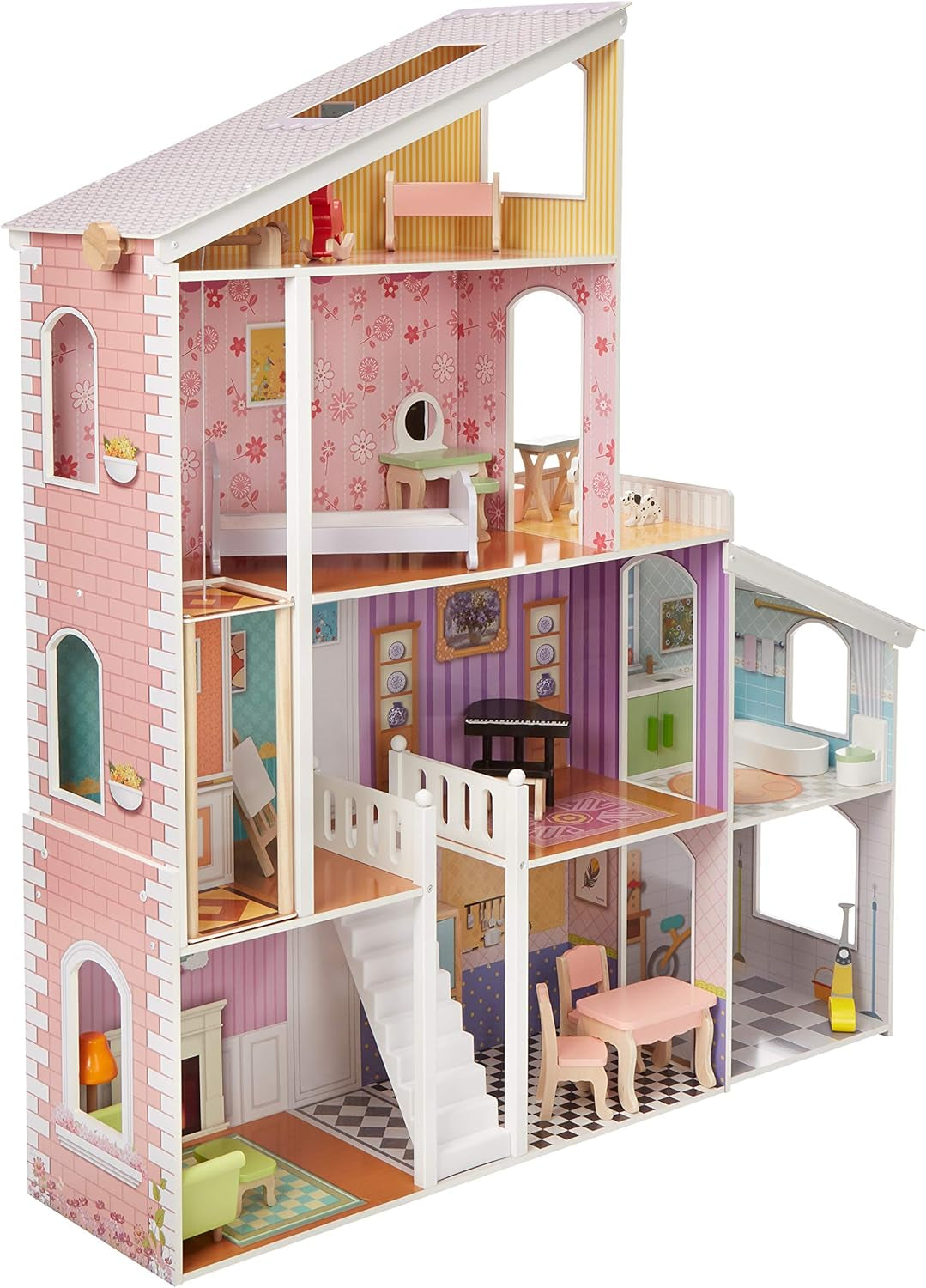 Amazon Basics 4-stöckiges Puppenhaus aus Holz und Möbelzubehör für 12-Zoll-Puppen Naty Shop Puppenhäuser