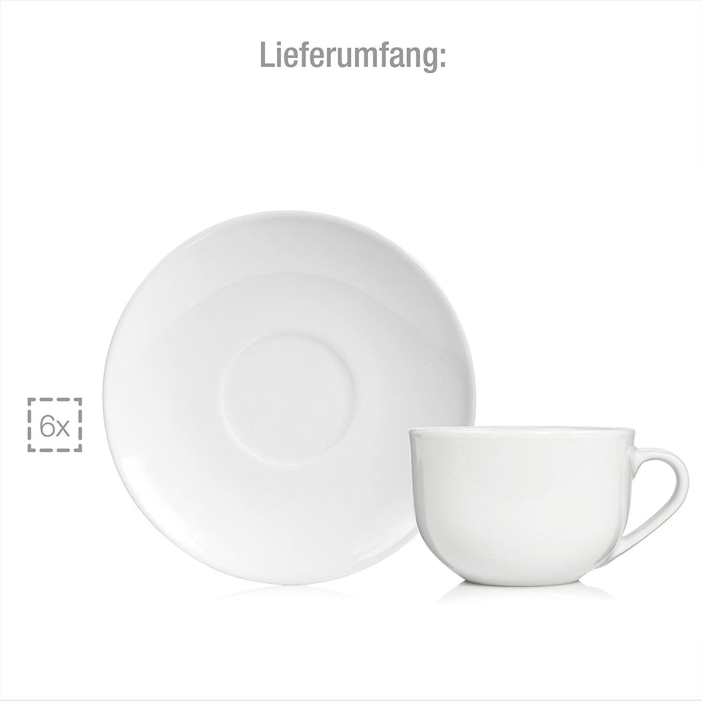 Sänger New Port Kaffeetassen-Set, 12 Tassen-Set für 6, weiße Porzellantassen und Untertassen, 150 ml | DIE PREMIUM-KOLLEKTION