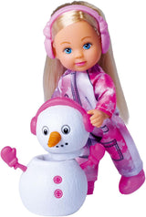 Simba 105733646 – Evi Love Snow, Puppe im süßen Schneeanzug mit baubarem Schneemann, 12 cm, ab 3 Jahren