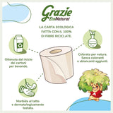 Grazie Natural Toilettenpapier, Econatural, 56 Rollen, recyceltes Fibrepack-Toilettenpapier, 100 % ökologisch, umweltfreundlich, Ecolabel-zertifiziert und FSC-recycelt, hergestellt in Italien