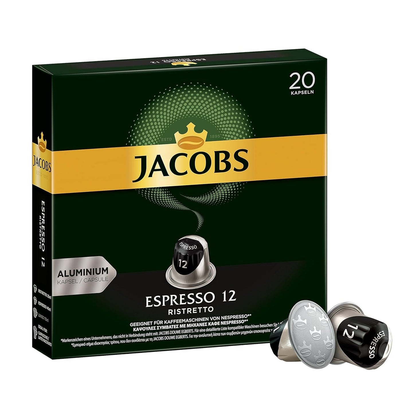 Kaffeekapseln Espresso Ristretto, Intensität 12 von 12, 10 x 20 Getränke & Kaffeekapseln Espresso Intenso, Intensität 10 von 12, 200 Nespresso®* kompatible Kapseln, 10 x 20 Getränke