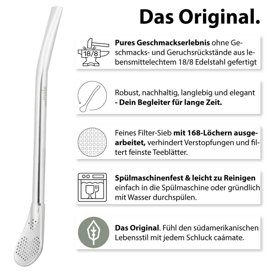 Mate Bio-Teeset ● 3 Sorten Mate + doppelwandiger Mate-Becher aus Edelstahl + Bombilla + Zubereitungsanleitung (schwarz)