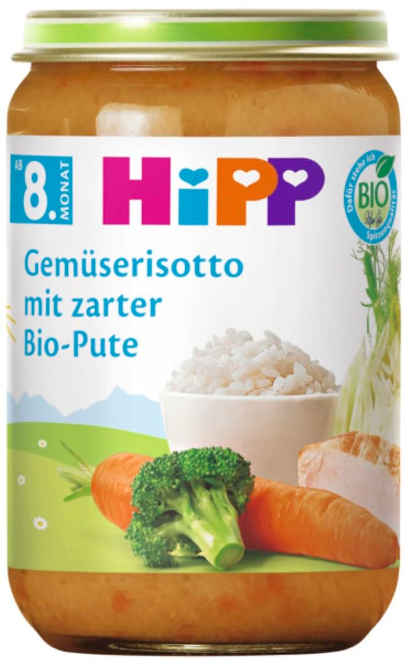 HiPP Gemüserisotto mit zartem Bio-Truthahn (6 x 220 g), Mahlzeit ab 8 Monaten, ohne Salzzusatz, mit Omega-3, in bester Bio-Qualität